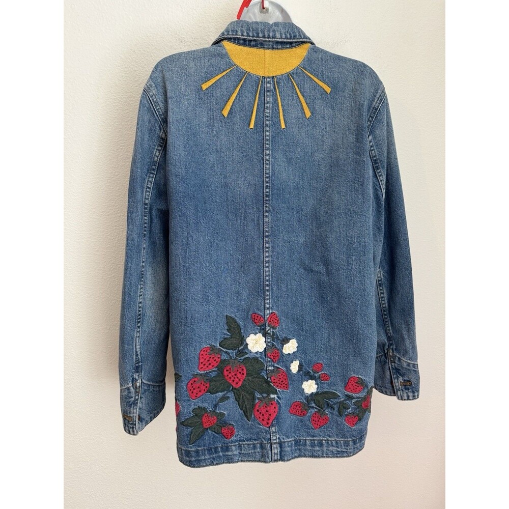 Madewell Jean Jacket Embroidered Sun Strawberries Barn Chore Coat Blue M Boho